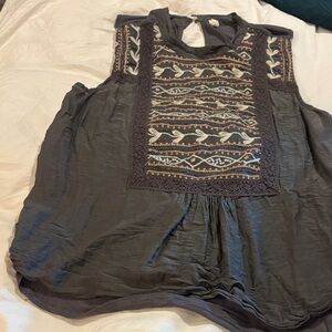 Anthropologie Charcoal Embroidered Sleeveless Top